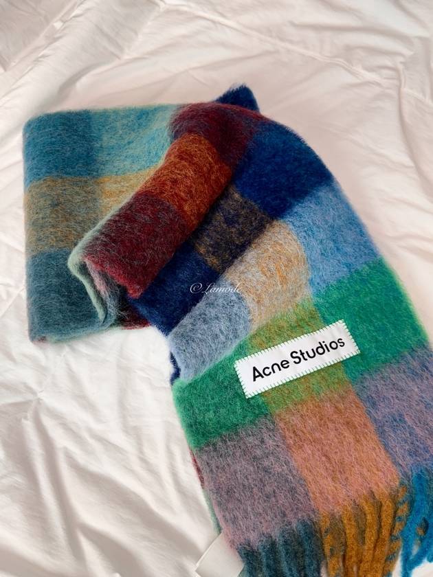 Check Mohair Muffler Turquoise Camel Blue - ACNE STUDIOS - BALAAN 4