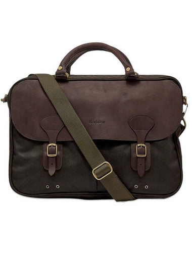 Men's Waxed Leather Brief Case Olive - BARBOUR - BALAAN 1