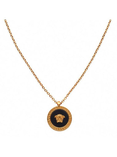 Enamel Medusa Pendant Necklace Black Gold - VERSACE - BALAAN 1