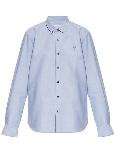 Embroidered Logo Long Sleeve Shirt Blue - AMI - BALAAN 1