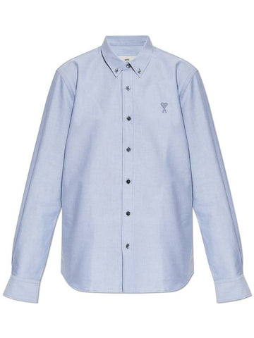 Embroidered Logo Long Sleeve Shirt Blue - AMI - BALAAN 1