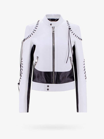 Whipstitch Leather Jacket Black White - CHLOE - BALAAN 1