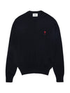 Heart Embroidered Logo Crew Neck Knit Top Navy - AMI - BALAAN 4