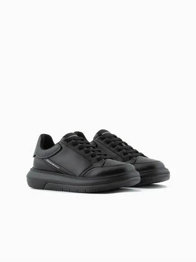 logo print leather low-top sneakers black - EMPORIO ARMANI - BALAAN 3