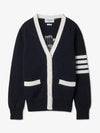 Cotton Jersey Flower 4 Bar V Neck Cardigan Navy - THOM BROWNE - BALAAN 2