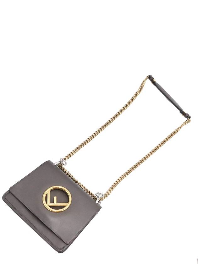 Women s Fendi 8BT286 Dark Gray Calfskin KAN I Khan Ai F Gold Chain Small Shoulder Bag gt Gangbuk used luxury goods - FENDI - BALAAN 8