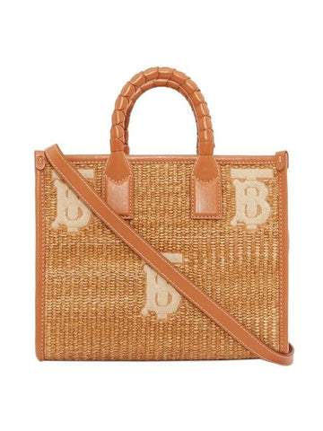 Freya Raffia Leather Mini Tote Bag Natural - BURBERRY - BALAAN 1