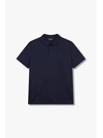 Men s Hidden Quarter Zip Up Polo Shirt Navy - EMPORIO ARMANI - BALAAN 1