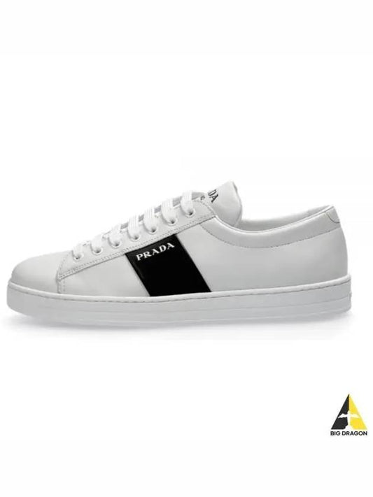 brushed leather low-top sneakers white black - PRADA - BALAAN 2
