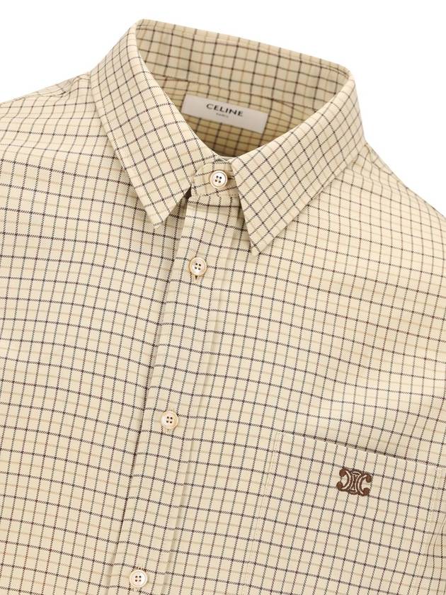 Triomphe Embroidered Check Long Sleeve Shirt Camel Beige - CELINE - BALAAN 4