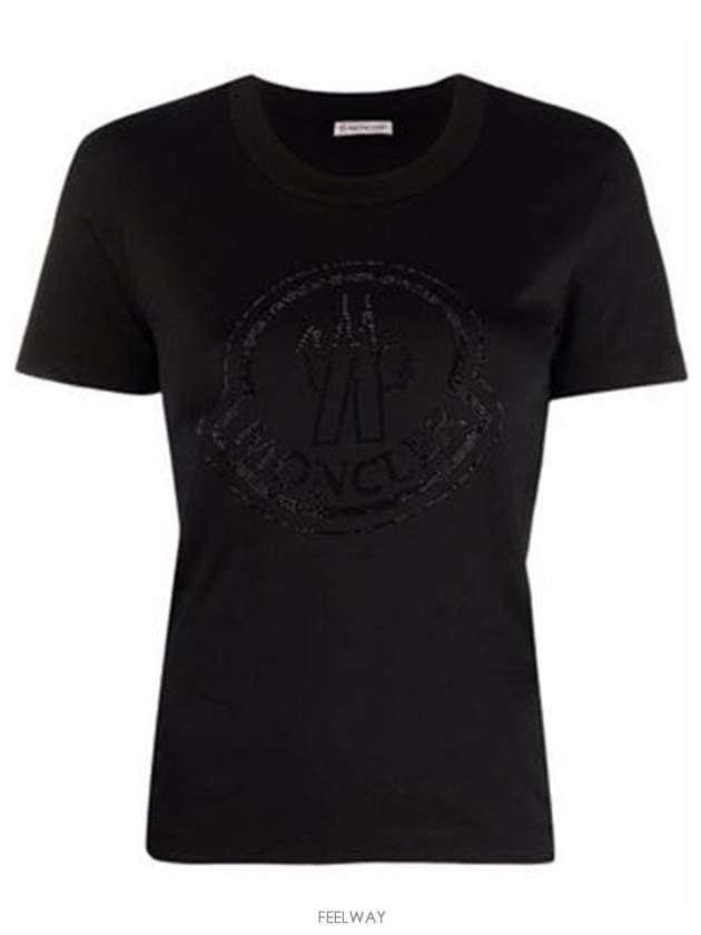 Beads Logo Round Short Sleeve T-Shirt Black - MONCLER - BALAAN 2