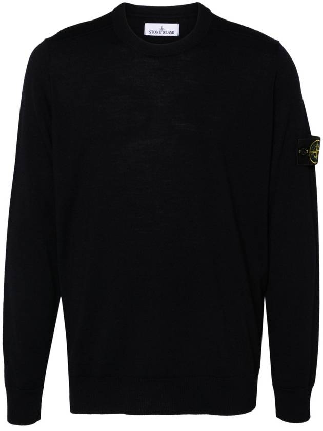 Logo Patch Crewneck Virgin Wool Knit Top Navy - STONE ISLAND - BALAAN 3