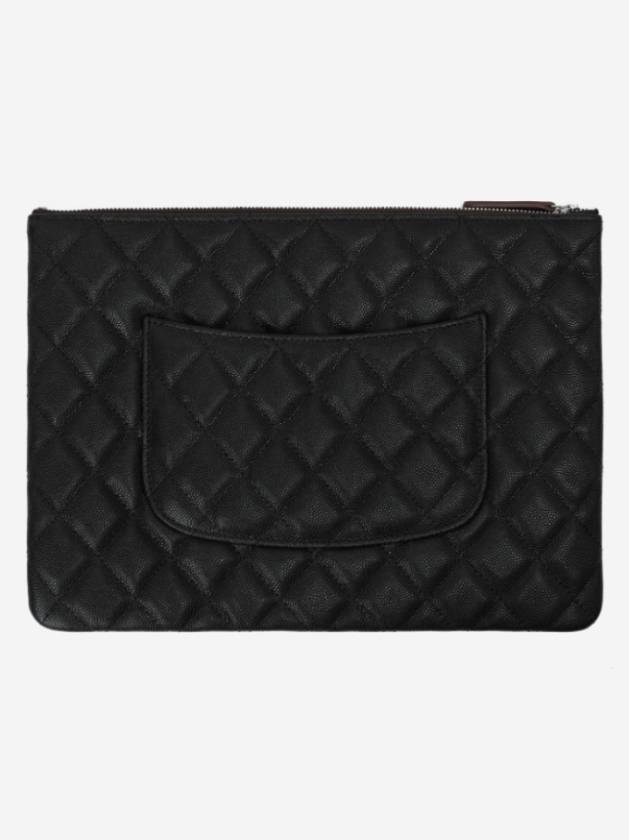 Medium Classic Clutch Bag Caviar Leather & Silver Black - CHANEL - BALAAN 3