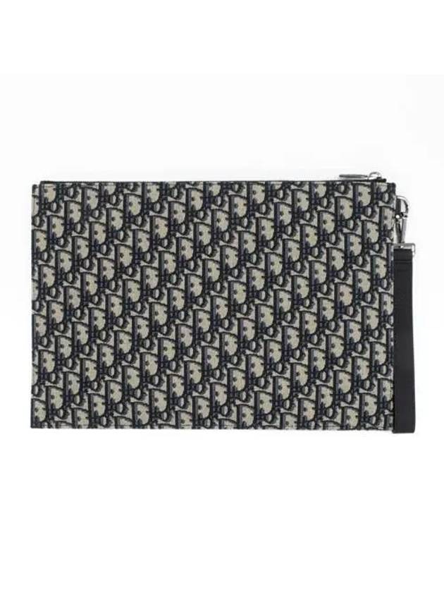 Oblique Jacquard A4 Pouch Clutch Bag Beige Black - DIOR - BALAAN 3