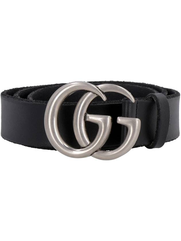 Silver Hardware GG Marmont Double Buckle Leather Belt Black - GUCCI - BALAAN 3