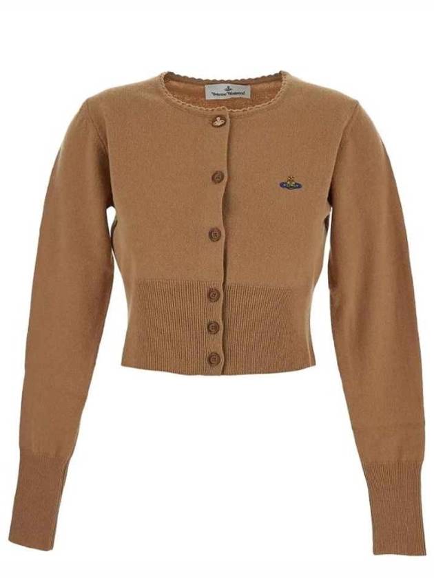 Bea ORB Embroidered Logo Crop Cardigan Brown - VIVIENNE WESTWOOD - BALAAN 2