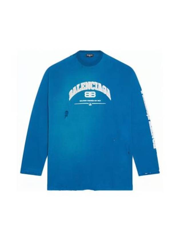 Side Logo Distressed Oversized Long Sleeve T-Shirt Blue - BALENCIAGA - BALAAN 2