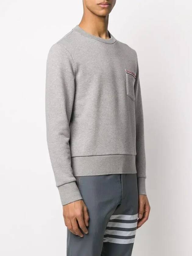 Men's Three-Stripe Tab Pocket Loopback Crew Neck Sweatshirt Light Grey - THOM BROWNE - BALAAN 4