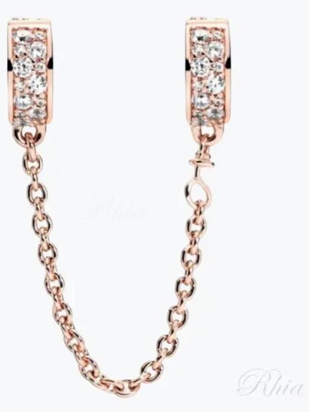 Clear Pave Safety Chain Clip Charm Rose Gold - PANDORA - BALAAN 2