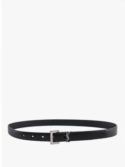 Women's Monogram Square Grain Leather Belt Black - SAINT LAURENT - BALAAN 2