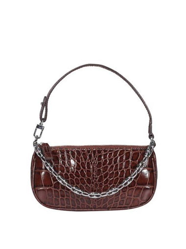 Rachel Crocodile Embossed Shoulder Bag Chocolate - BY FAR - BALAAN 1