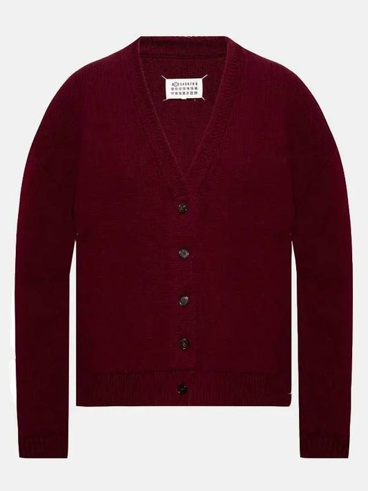 Women's Back Stitch Wool V-Neck Cardigan Burgundy - MAISON MARGIELA - BALAAN 2