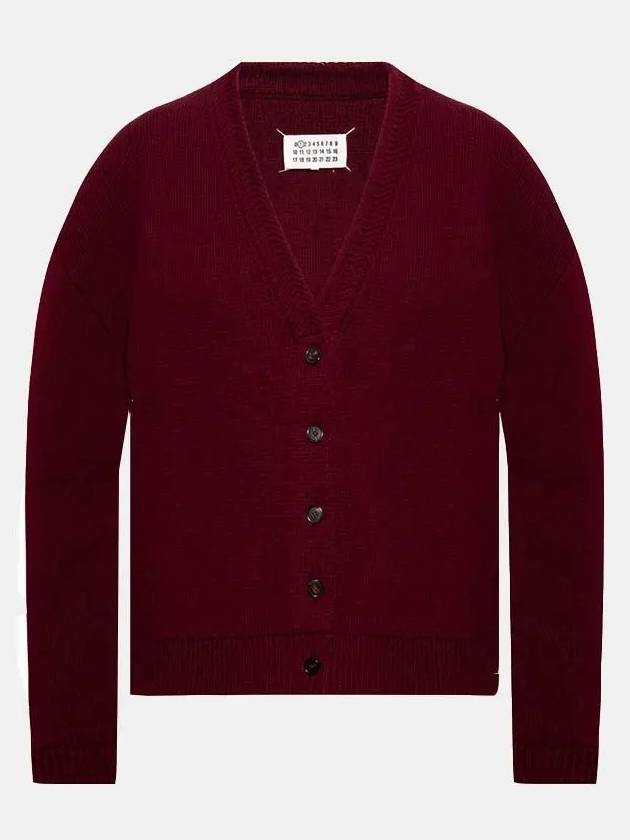 Women's Back Stitch Wool V-Neck Cardigan Burgundy - MAISON MARGIELA - BALAAN 3