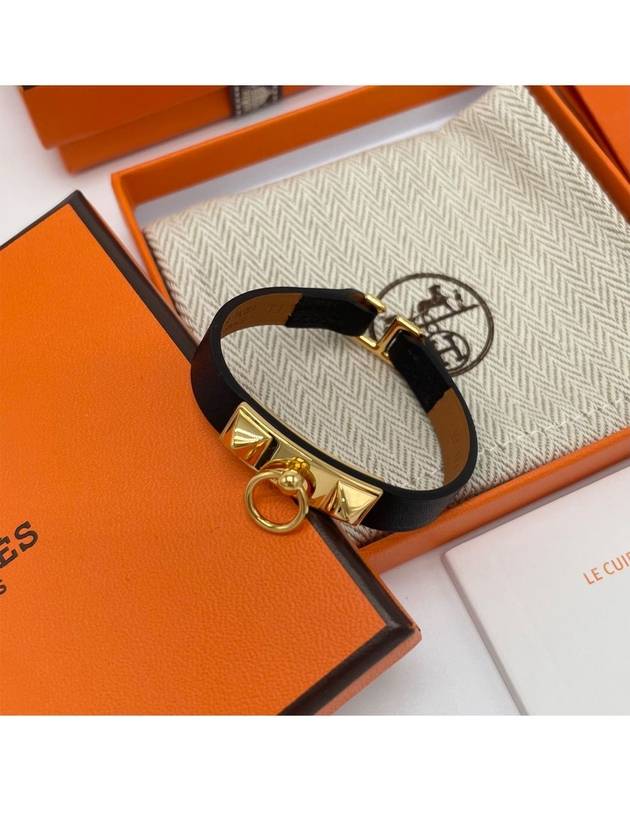 Women s Mini RIVALE Bracelet Black Leather Gold H081181CC - HERMES - BALAAN 3