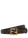 FF Square Stud Buckle Leather Belt Brown - FENDI - BALAAN 2