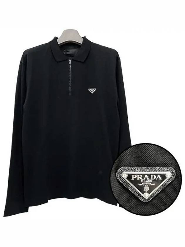 triangle logo pique polo jersey long sleeve 39692425 1095653 - PRADA - BALAAN 1