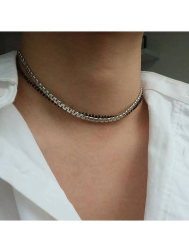 Men s Choker Necklace Surgical Steel Black Beads CLEF FLAT NEC - BASSCLEF - BALAAN 1