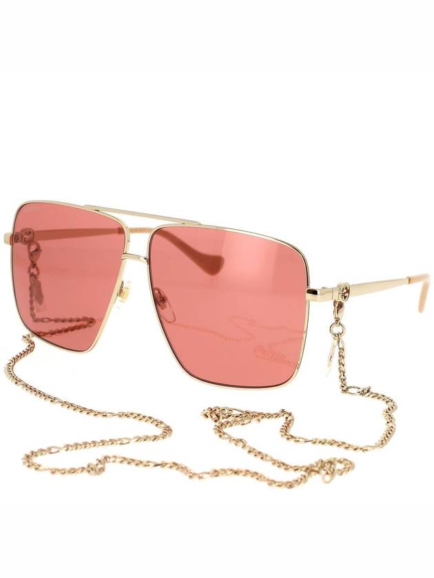 Eyewear Chain Strap Double Bridge Sunglasses Gold Orange - GUCCI - BALAAN 3