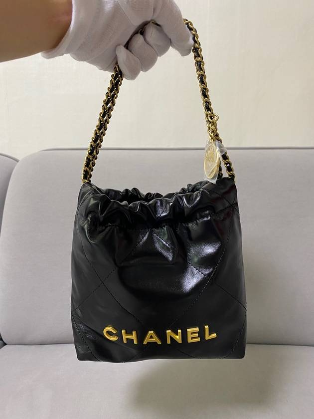 Mini Handbag Shiny Calfskin Gold Black - CHANEL - BALAAN 11