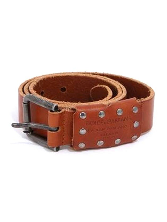 Leather Stud Plate Belt Brown - DOLCE&GABBANA - BALAAN 1