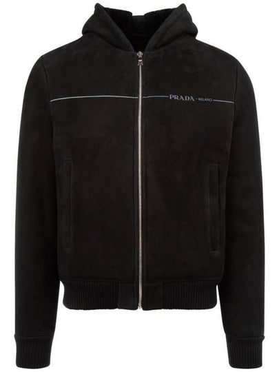 Men's Logo Sheepskin Jacket Black - PRADA - BALAAN 2