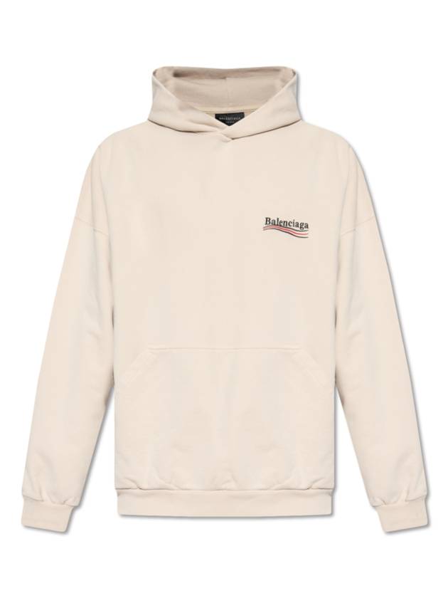 Embroidered Logo Cotton Hoodie Beige - BALENCIAGA - BALAAN 2