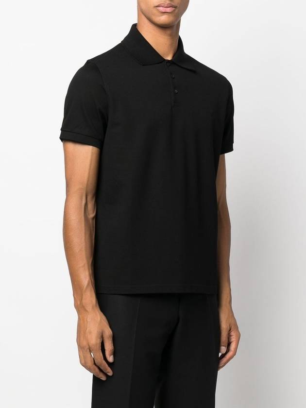 Men's Monogram Cotton Short Sleeve Polo Shirt Black - SAINT LAURENT - BALAAN.