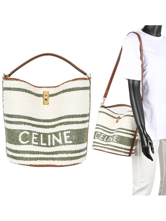 logo stripe textile 16 bucket bag khaki tan - CELINE - BALAAN.