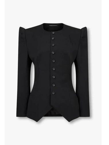 Yohji Yamamoto FEMME Volume Shoulder Wool Button Up Jacket Black - YOHJI YAMAMOTO - BALAAN 1