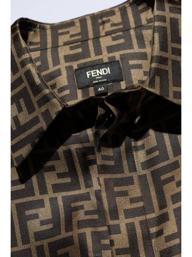 Men's FF Motif Silk Short Sleeve Shirt Brown - FENDI - BALAAN 4