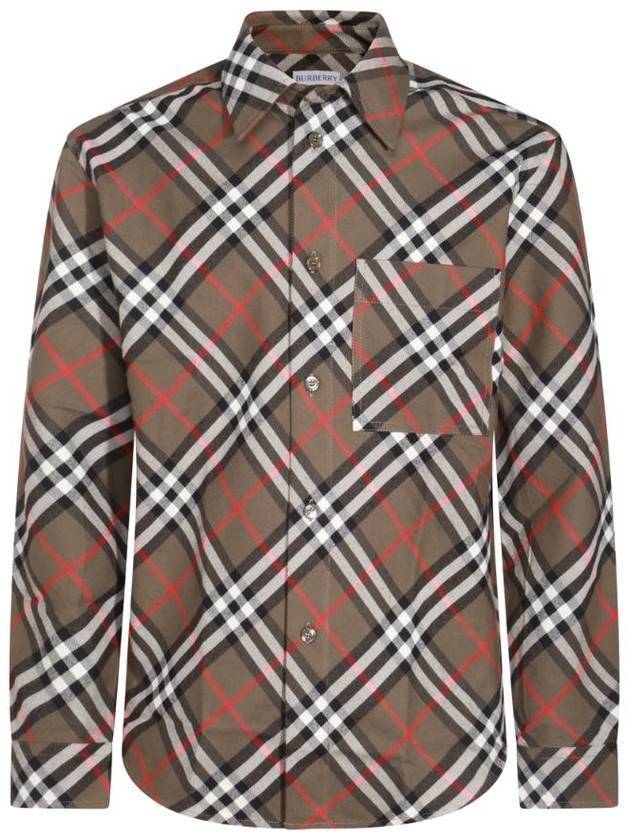 Check Chest Pocket Cotton Long Sleeve Shirt Green - BURBERRY - BALAAN 1