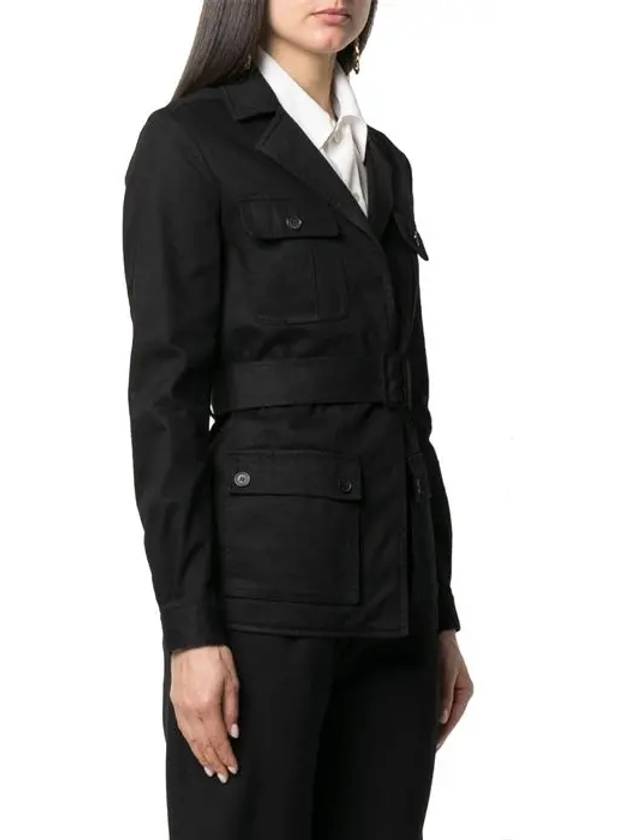 Safari Cotton Gabardine Linen Jacket Black - SAINT LAURENT - BALAAN 4