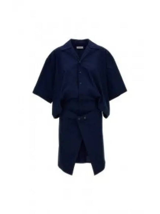 Cotton Shirt Neck Short Dress Navy - LEMAIRE - BALAAN 2