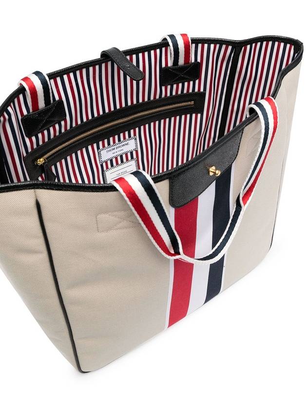 Khaki Canvas Jacquard Striped Hunting Tote Bag Natural - THOM BROWNE - BALAAN 7