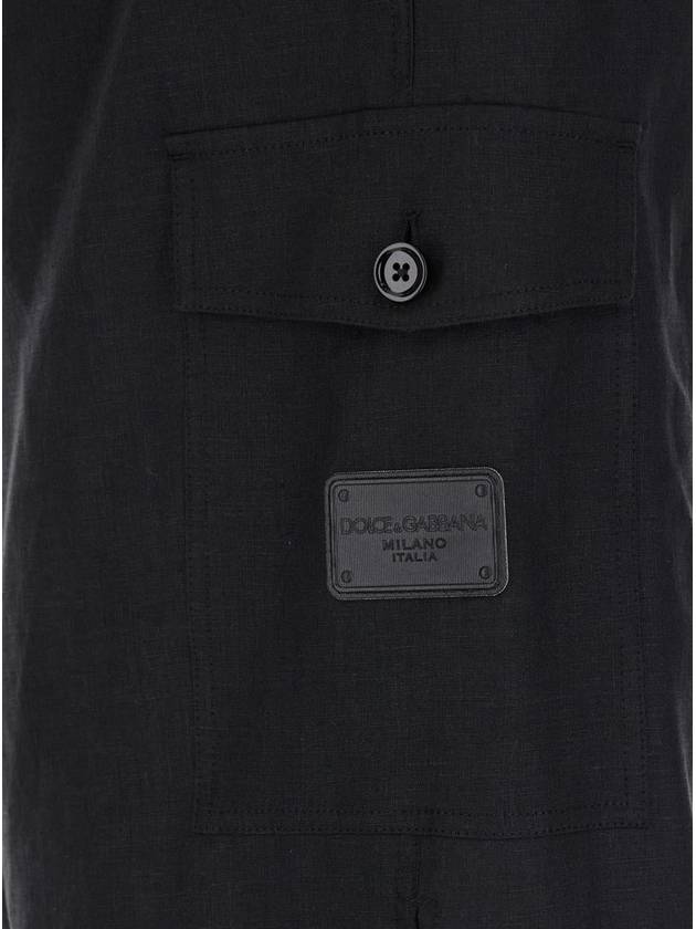 Black Bermuda Shorts With Logo Patch In Linen Man - DOLCE&GABBANA - BALAAN 3