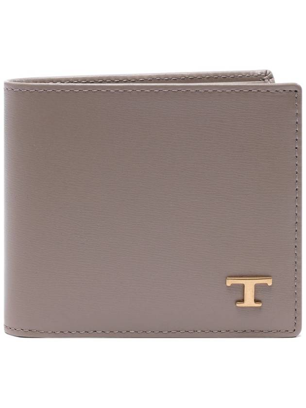 Men's Logo Plaque Leather Half Wallet Grey - TOD'S - BALAAN 2