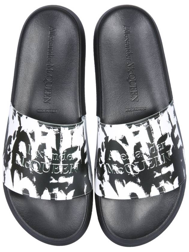 Graffiti Slippers Black White - ALEXANDER MCQUEEN - BALAAN 4