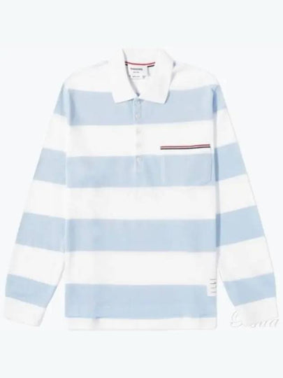 Men's Rugby Stripe Pick Pocket Polo Shirt Light Blue - THOM BROWNE - BALAAN 2