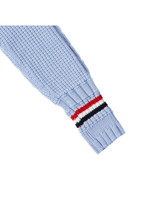 Men's Cable Stitch Merino Striped Wool Knit Top Light Blue - THOM BROWNE - BALAAN 6