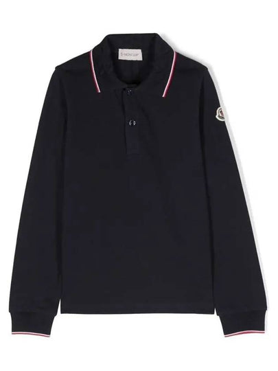 Kids Patch Logo Collar Three Line Cotton Polo Shirt Navy - MONCLER - BALAAN 2